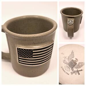 JJ Potts USA Coffee Mug Handmade Pottery Stoneware American Flag Patriotic Cabin